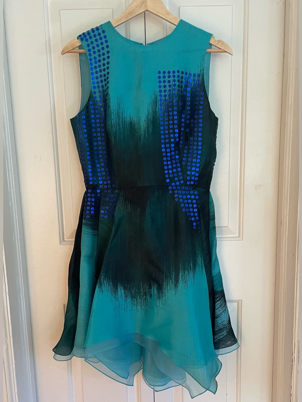 J. Mendel 100% Silk Turquoise & Black Sleeveless Dress Size 8